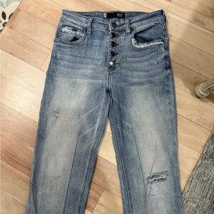 KUT high rise wide leg distressed jeans